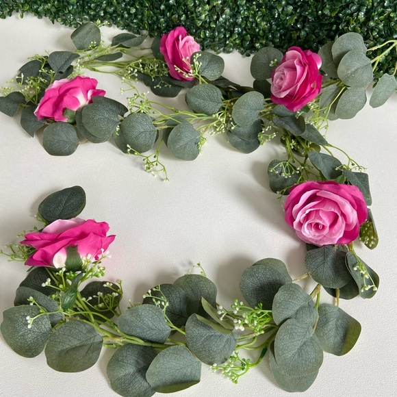 6.5 Foot Custom Eucalyptus Seeded Rose Flower Garlands Various Colors Available - Picture 3 of 8